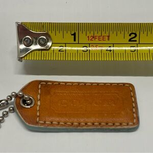 COACH Hangtag, Two-tone, tan/blue w/silver ball chain